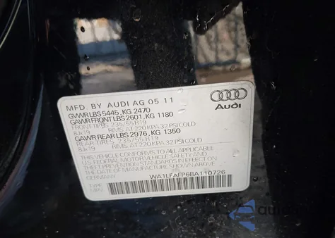 2011 Audi Q5 2.0T Premium from USA, damaged, VIN WA1LFAFP6BA110726